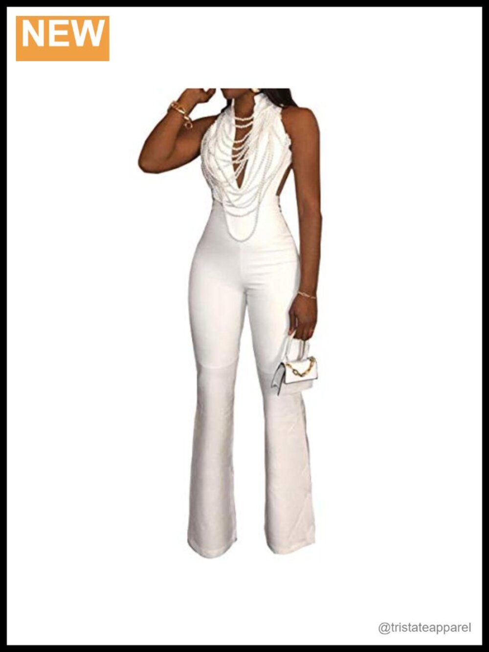 Slim Fit Sleeveless Bodycon Jumpsuit With Necklace